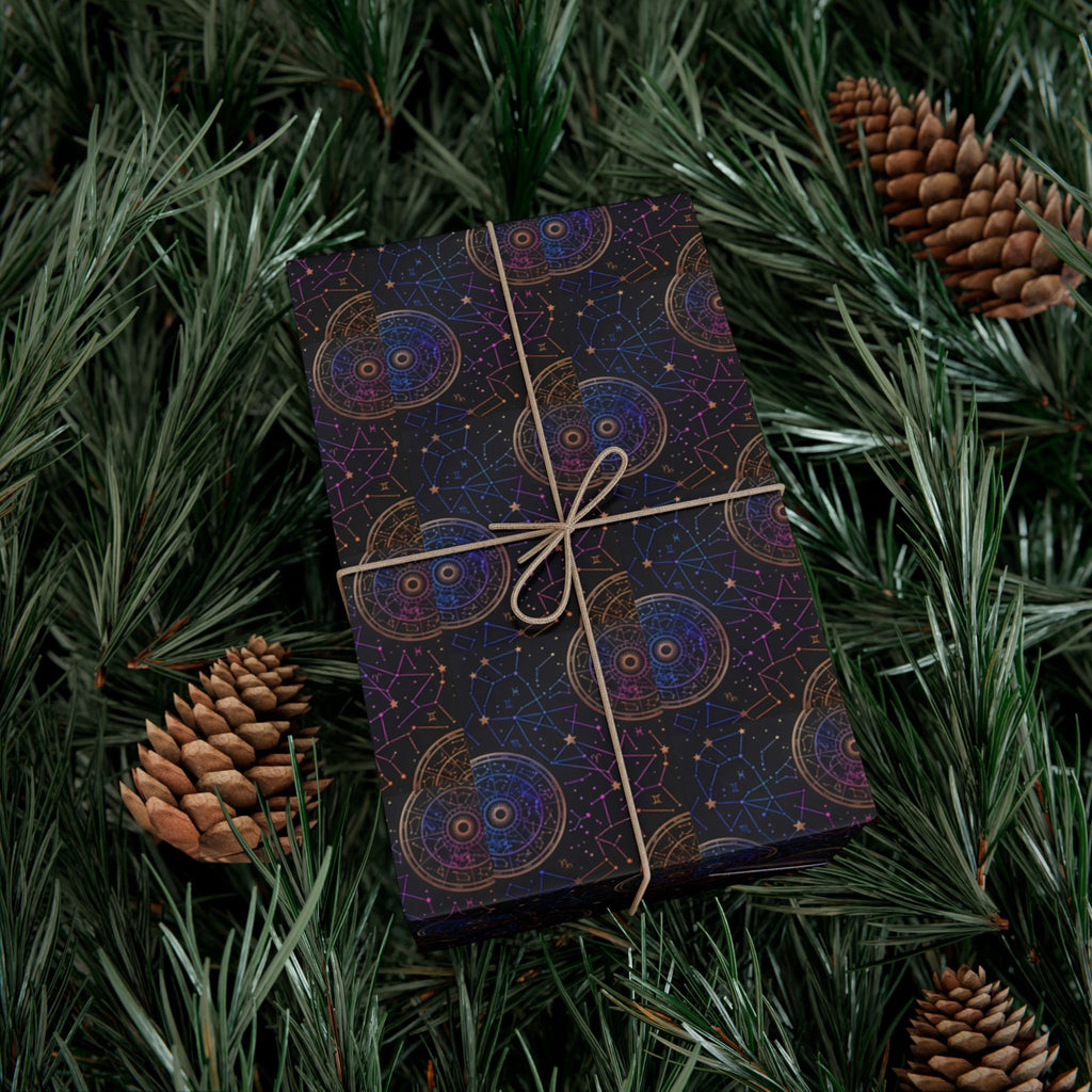 Celestial Mandala Pattern Gift Wrap Paper | Dark Starry Wrapping Paper