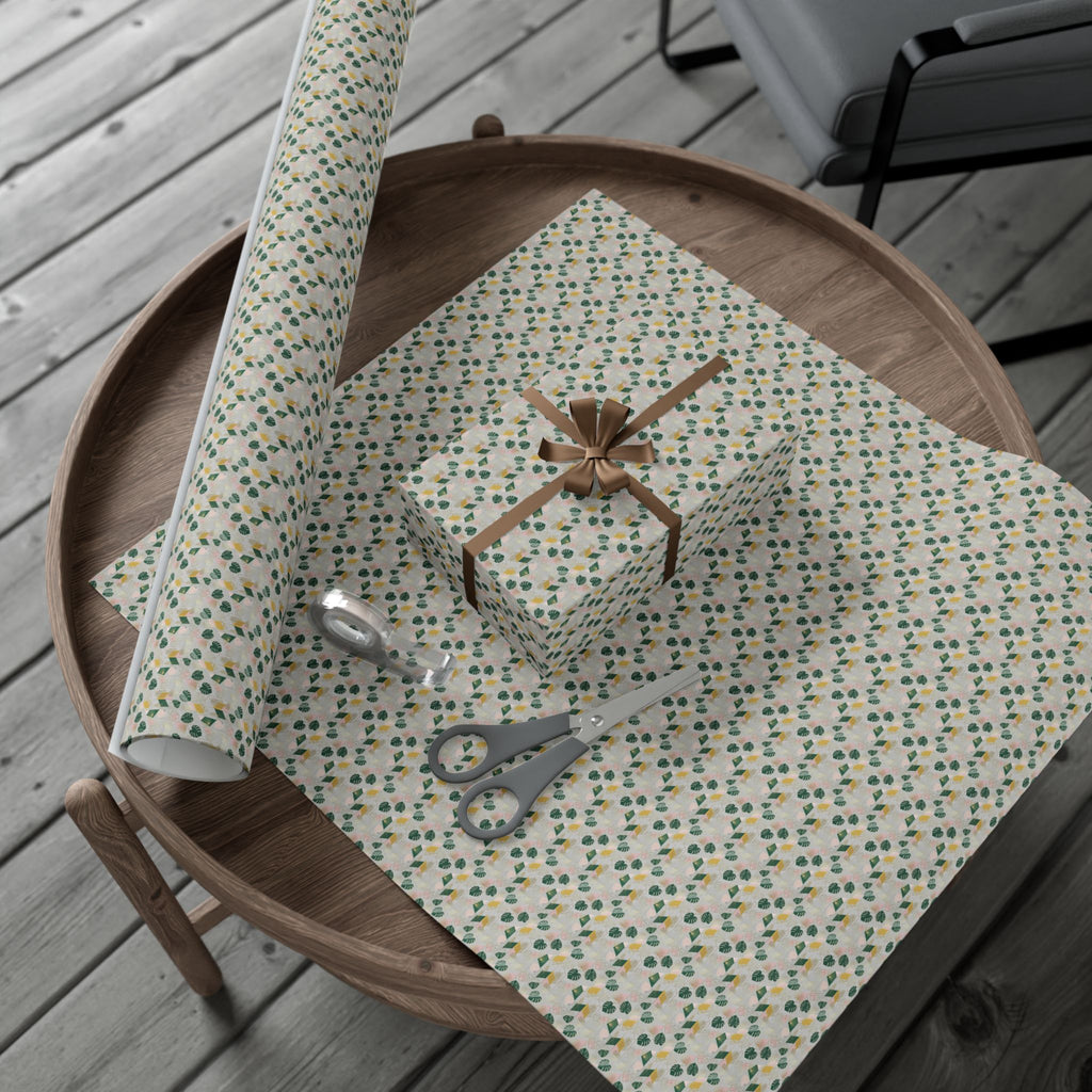 Abstract Leaf Pattern Gift Wrap, Botanical Wrapping Paper Roll | Neutral Green Beige