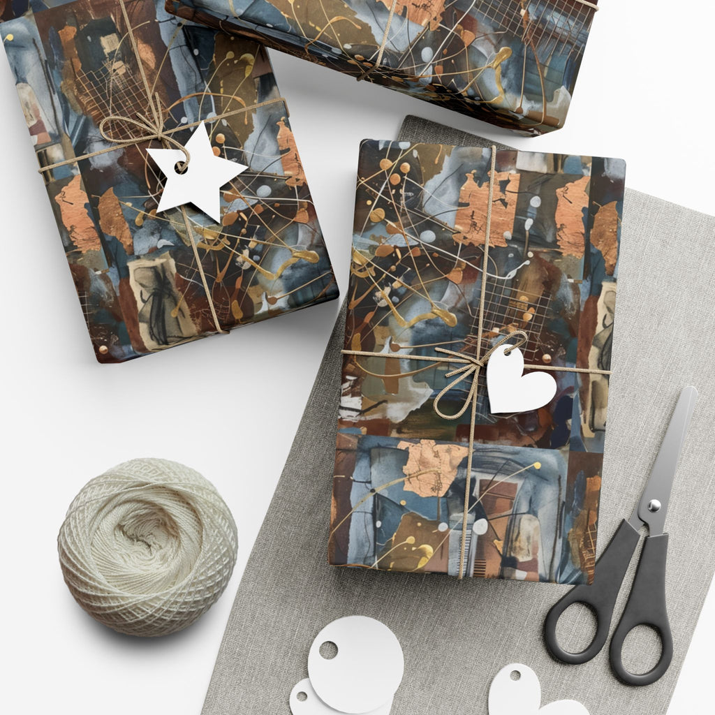 Abstract Paint Splatter Gift Wrap Papers | Modern Brown Blue Wrapping Paper
