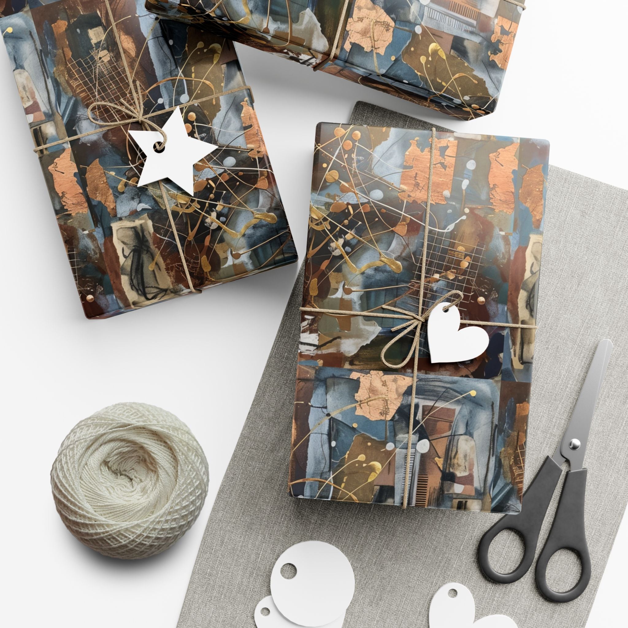 Abstract Paint Splatter Gift Wrap Papers | Modern Brown Blue Wrapping Paper