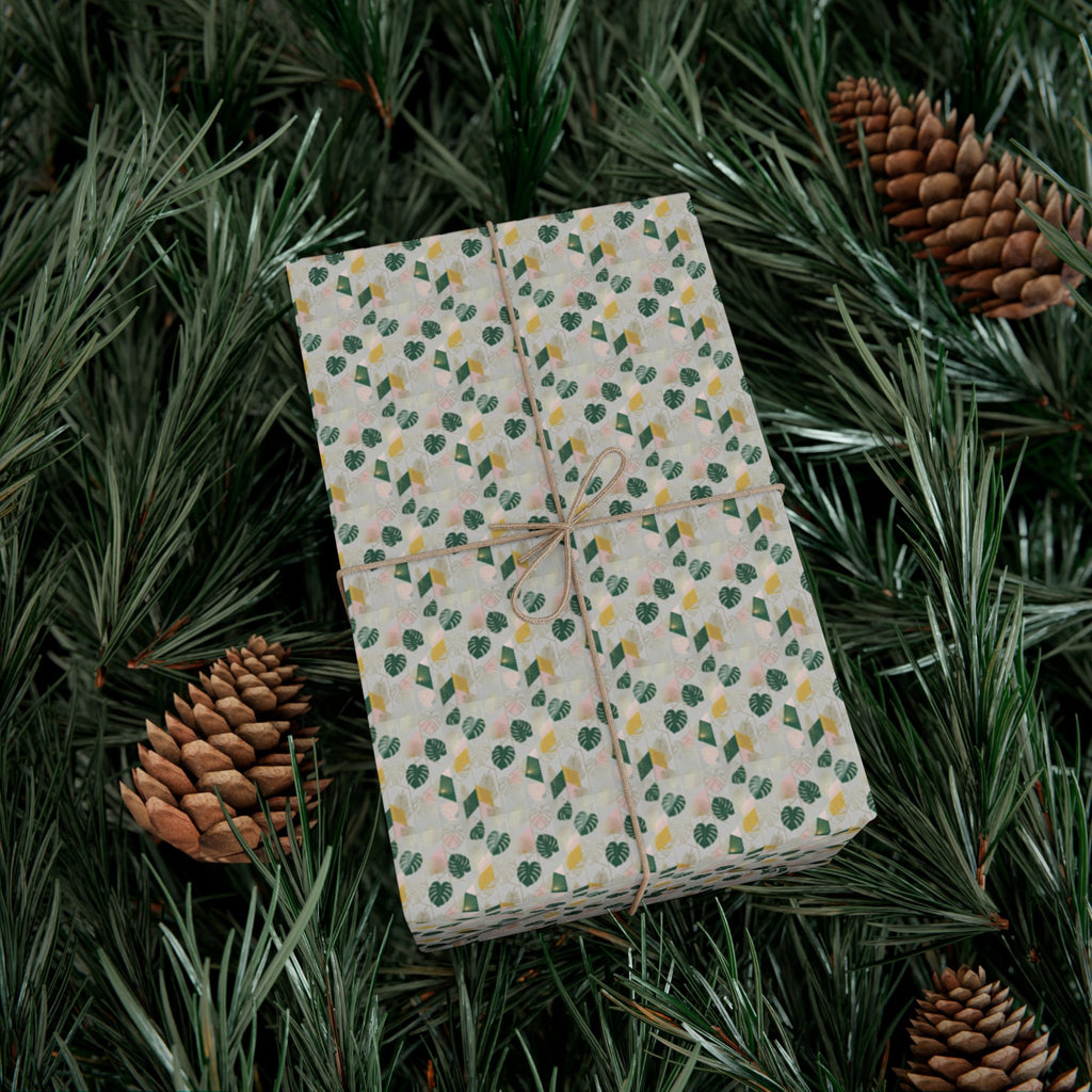 Abstract Leaf Pattern Gift Wrap, Botanical Wrapping Paper Roll | Neutral Green Beige