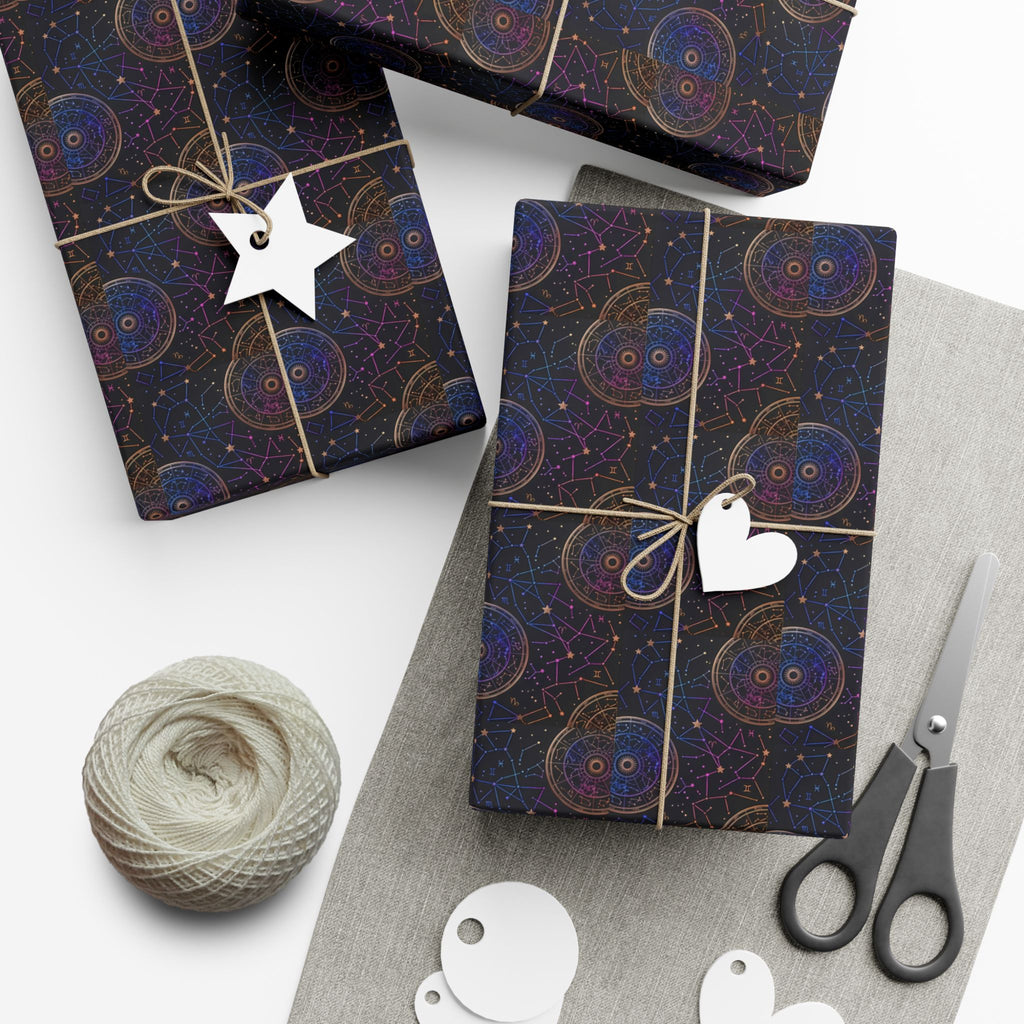 Celestial Mandala Pattern Gift Wrap Paper | Dark Starry Wrapping Paper