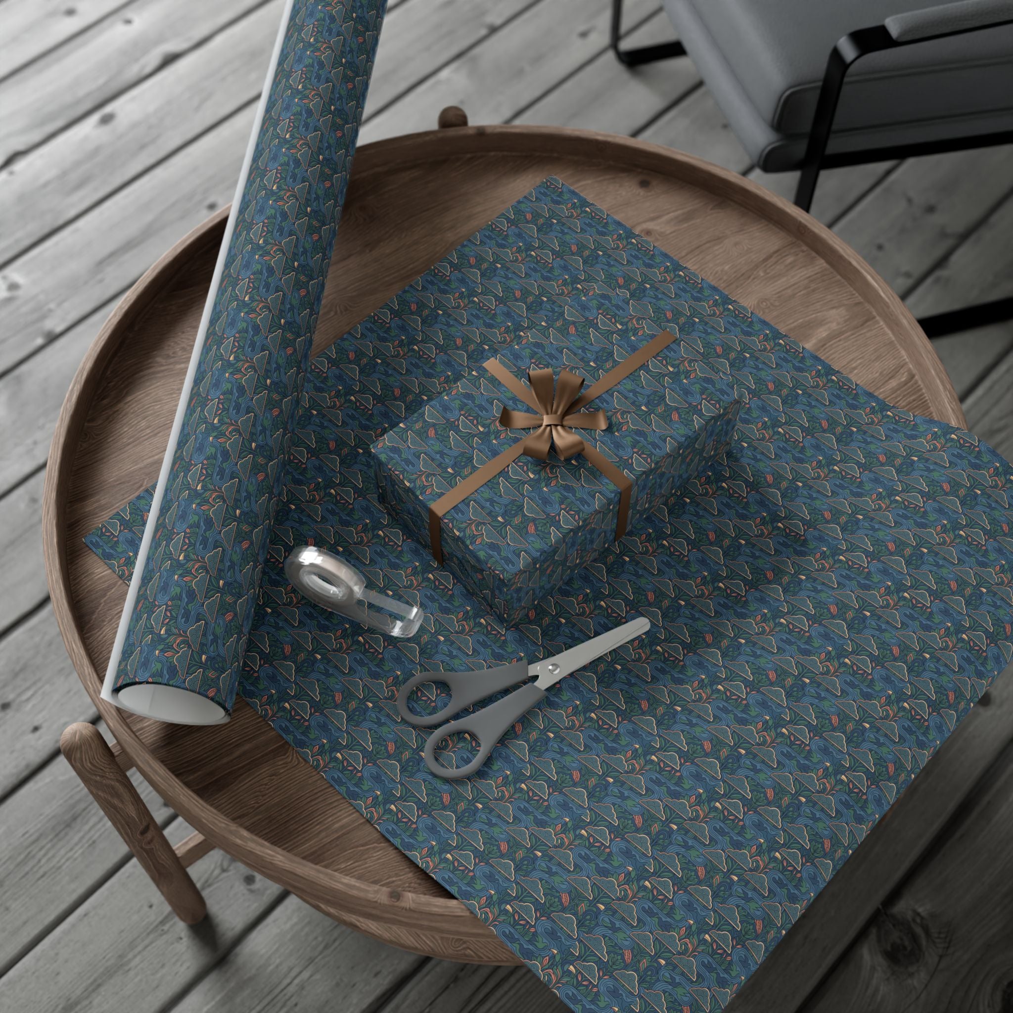 Blue Geometric Hills gift wrap paper | Repeating pattern, Landscape motif