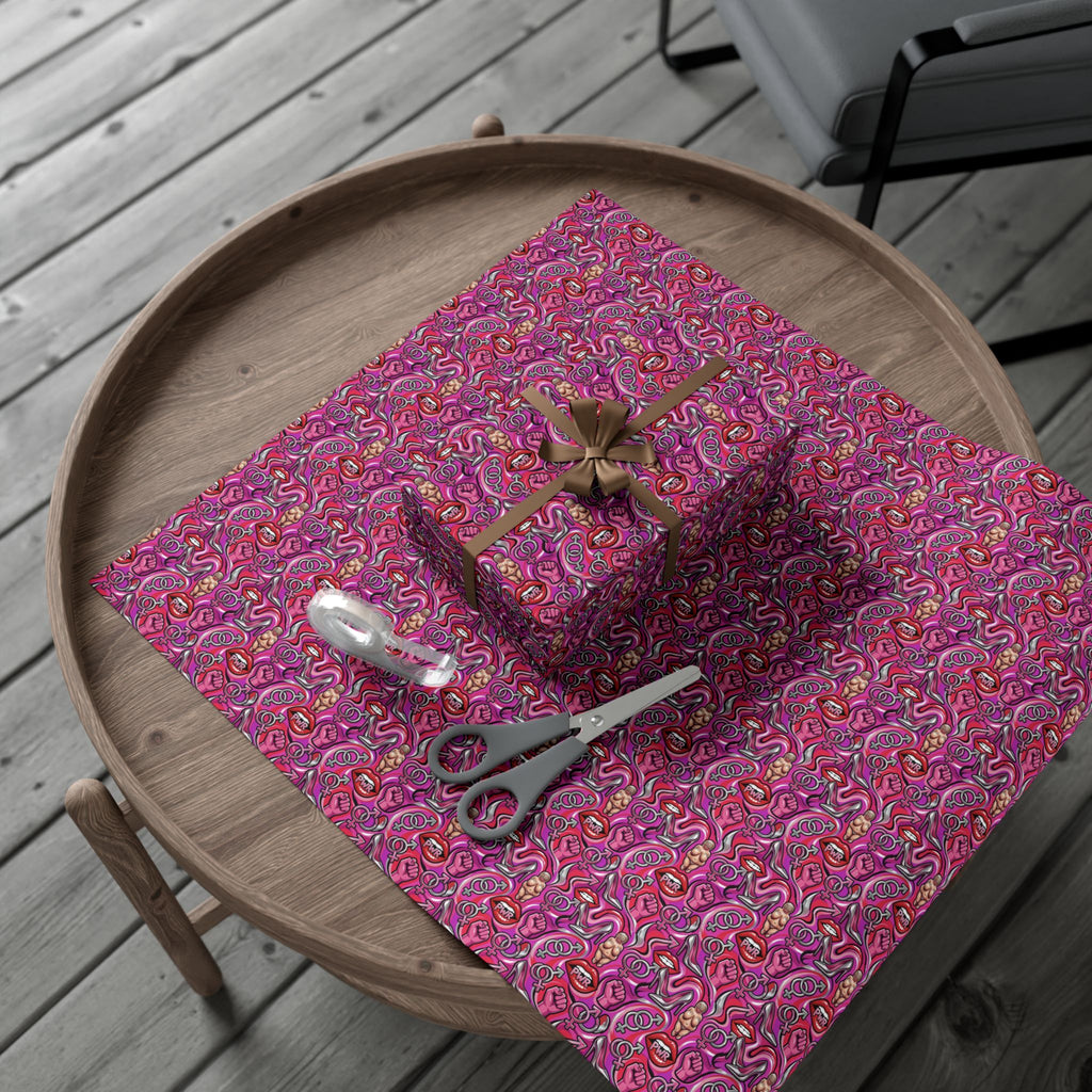 Psychedelic Lip PWR Pattern Gift Wrap Paper | Pink Swirl Wrapping Paper
