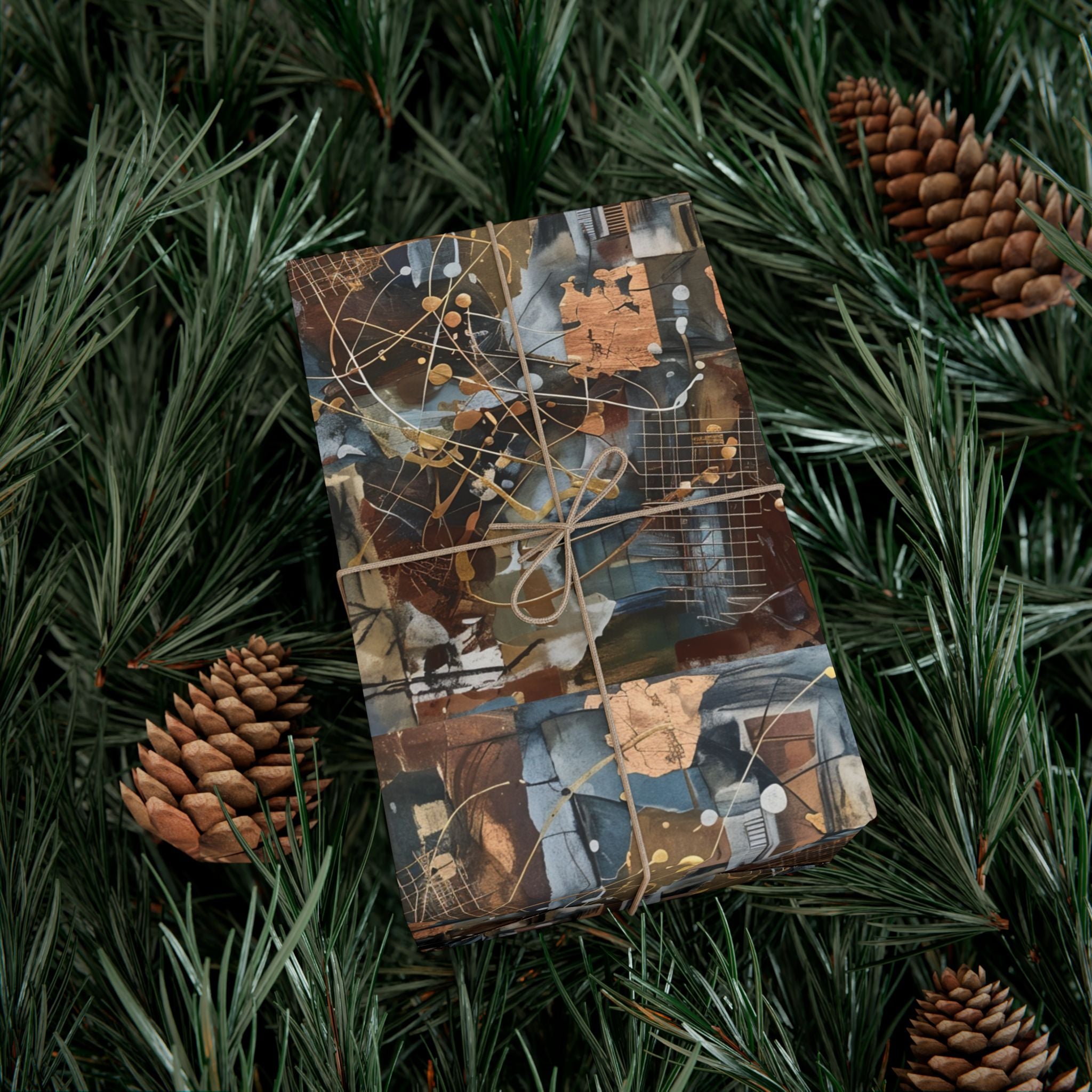 Abstract Paint Splatter Gift Wrap Papers | Modern Brown Blue Wrapping Paper