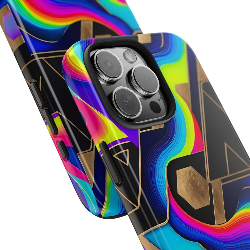 Rainbow Wave Geometric Tough Phone Case | Abstract Neon Prism