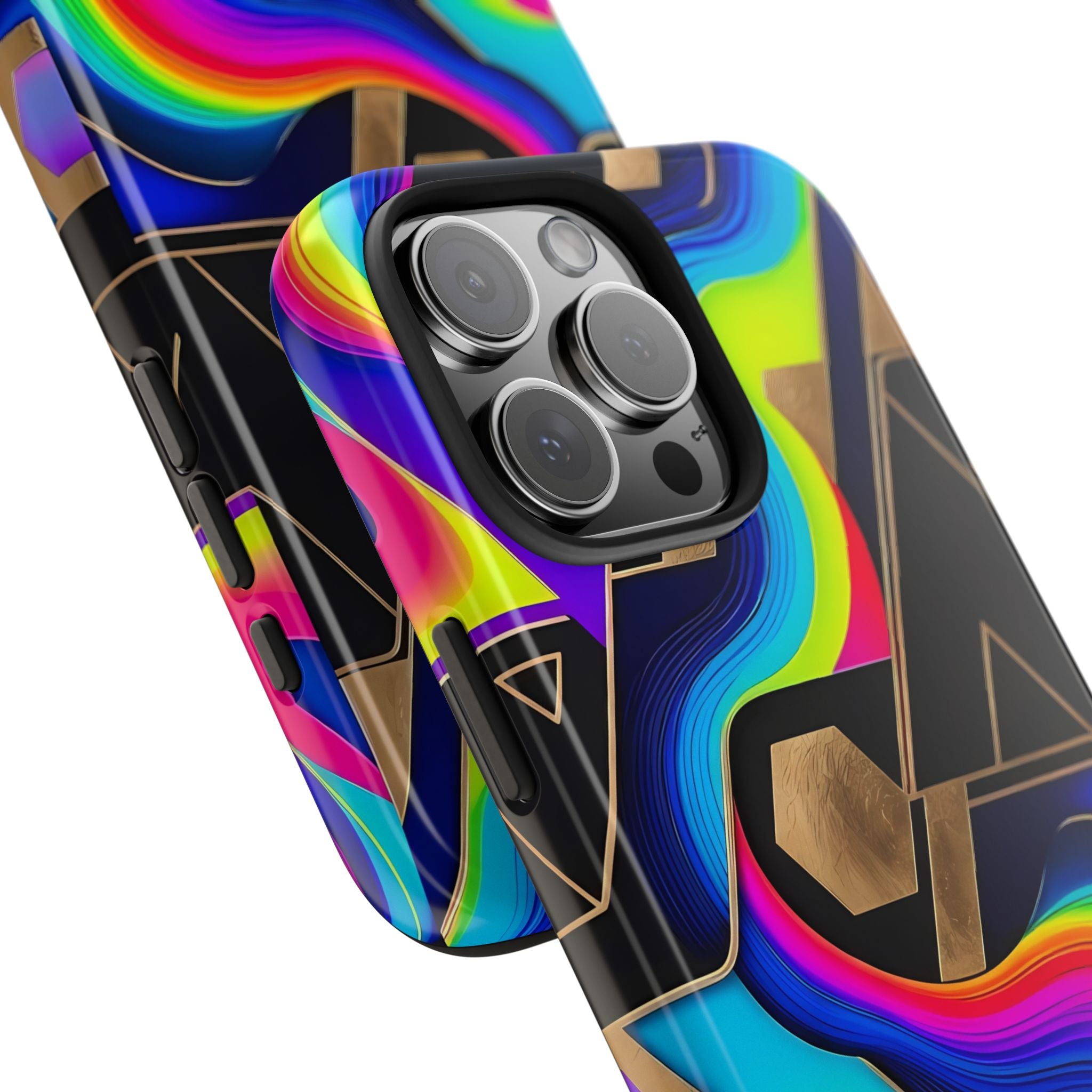 Rainbow Wave Geometric Tough Phone Case | Abstract Neon Prism