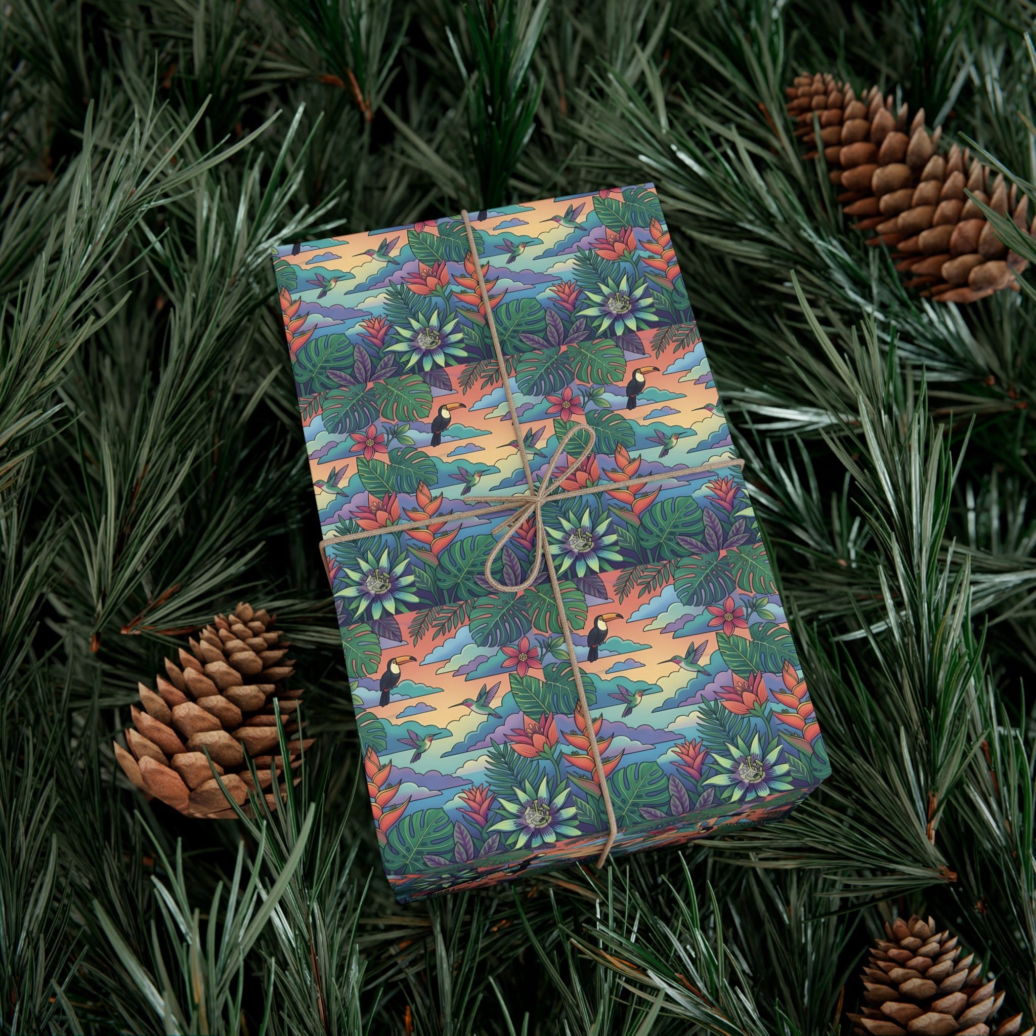 Tropical Floral Pattern Gift Wrap Papers | Botanical Jungle Wrapping Paper Roll