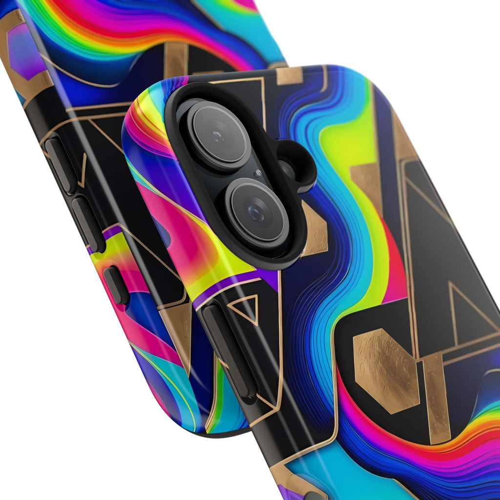Rainbow Wave Geometric Tough Phone Case | Abstract Neon Prism