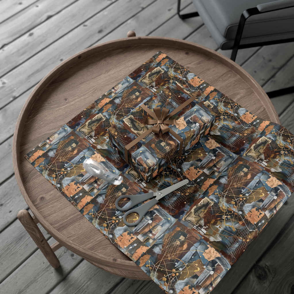 Abstract Paint Splatter Gift Wrap Papers | Modern Brown Blue Wrapping Paper