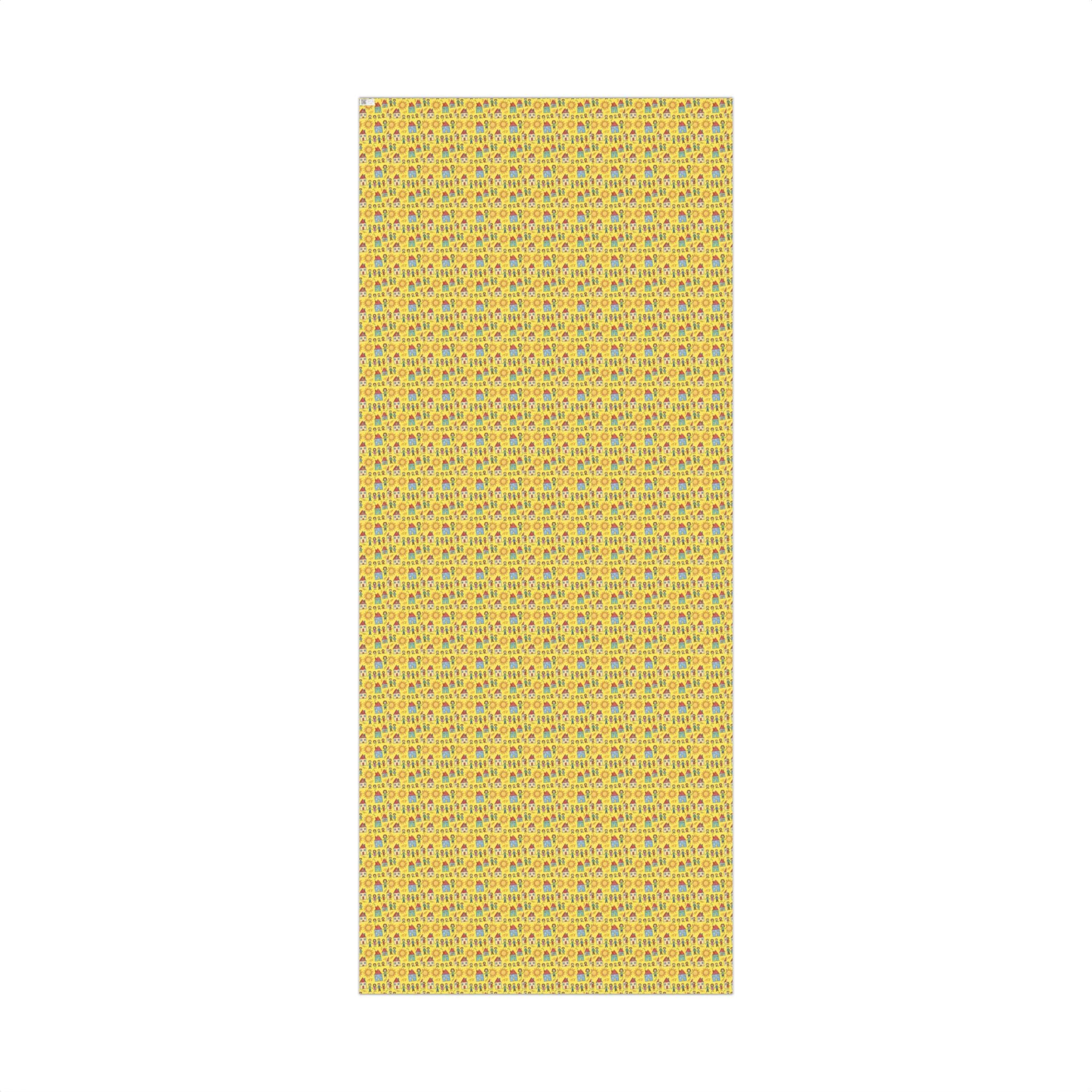 Sunflower Kids Art pattern Gift Wrap | Yellow House and People Wrapping Paper