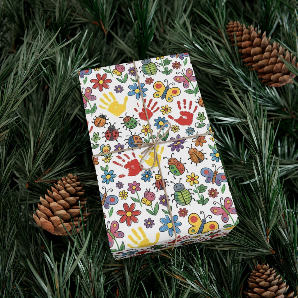 Kids Handprint Flowers Pattern Gift Wrap Paper | Floral Children's Wrapping