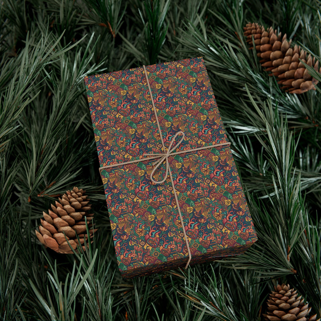 Heart Mandala Gift Wrap Paper | Fall Bouquet Wrapping Paper