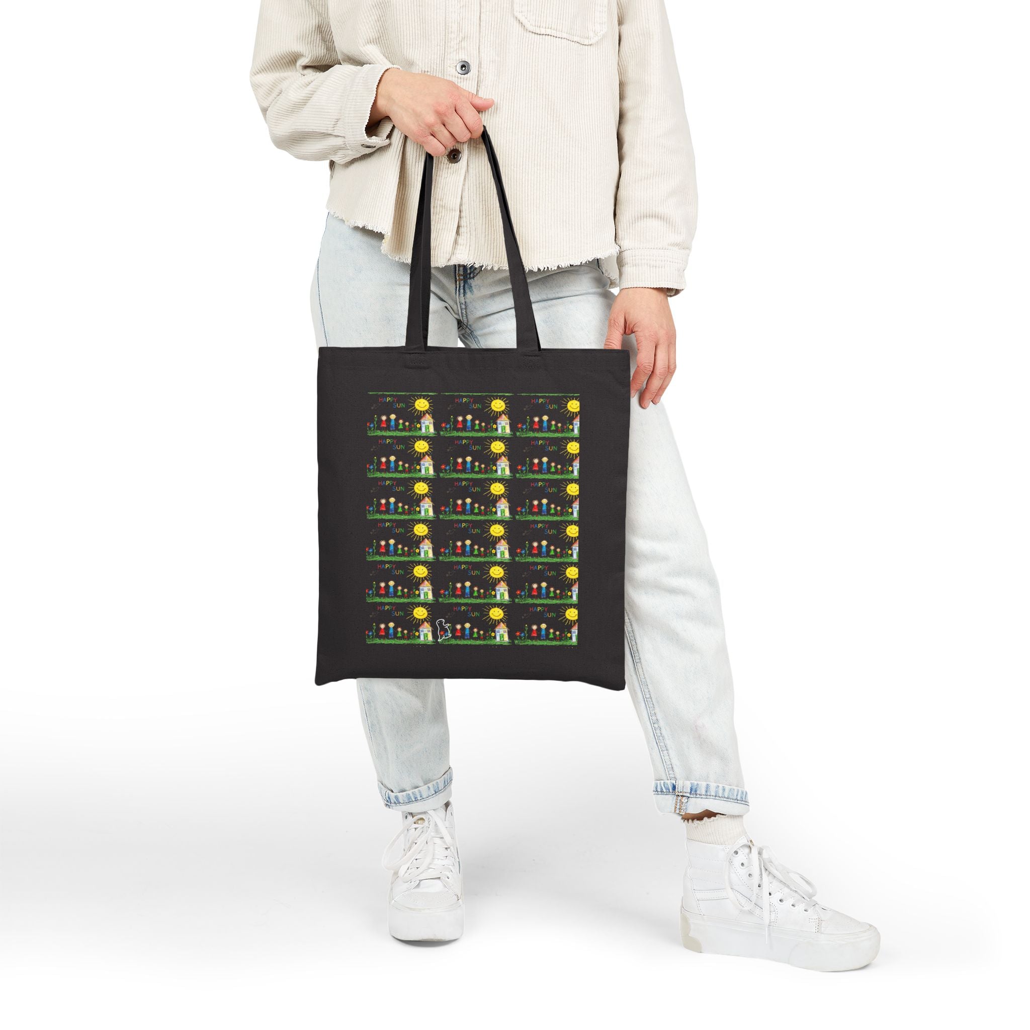 Canvas Tote Bag — Cute Sunflower Garden Pattern Eco Shopper
