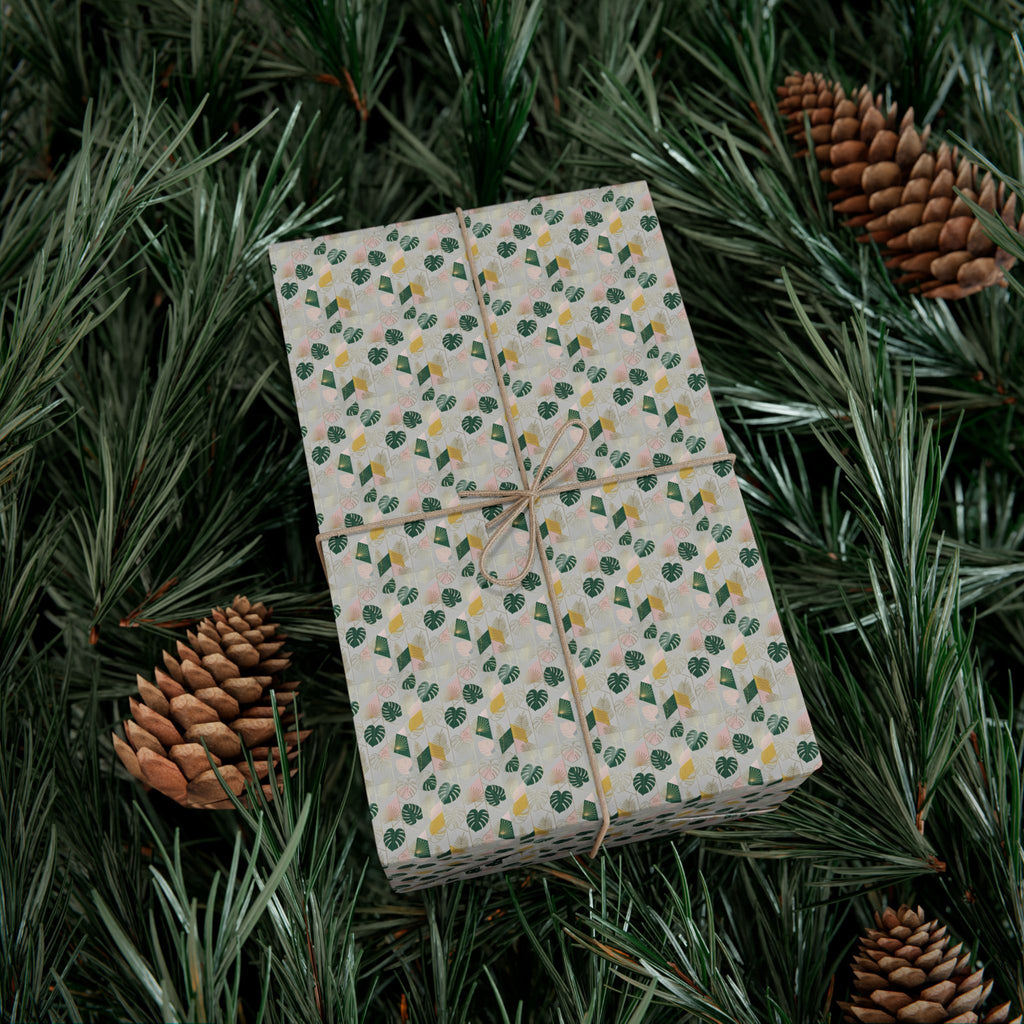 Abstract Leaf Pattern Gift Wrap, Botanical Wrapping Paper Roll | Neutral Green Beige
