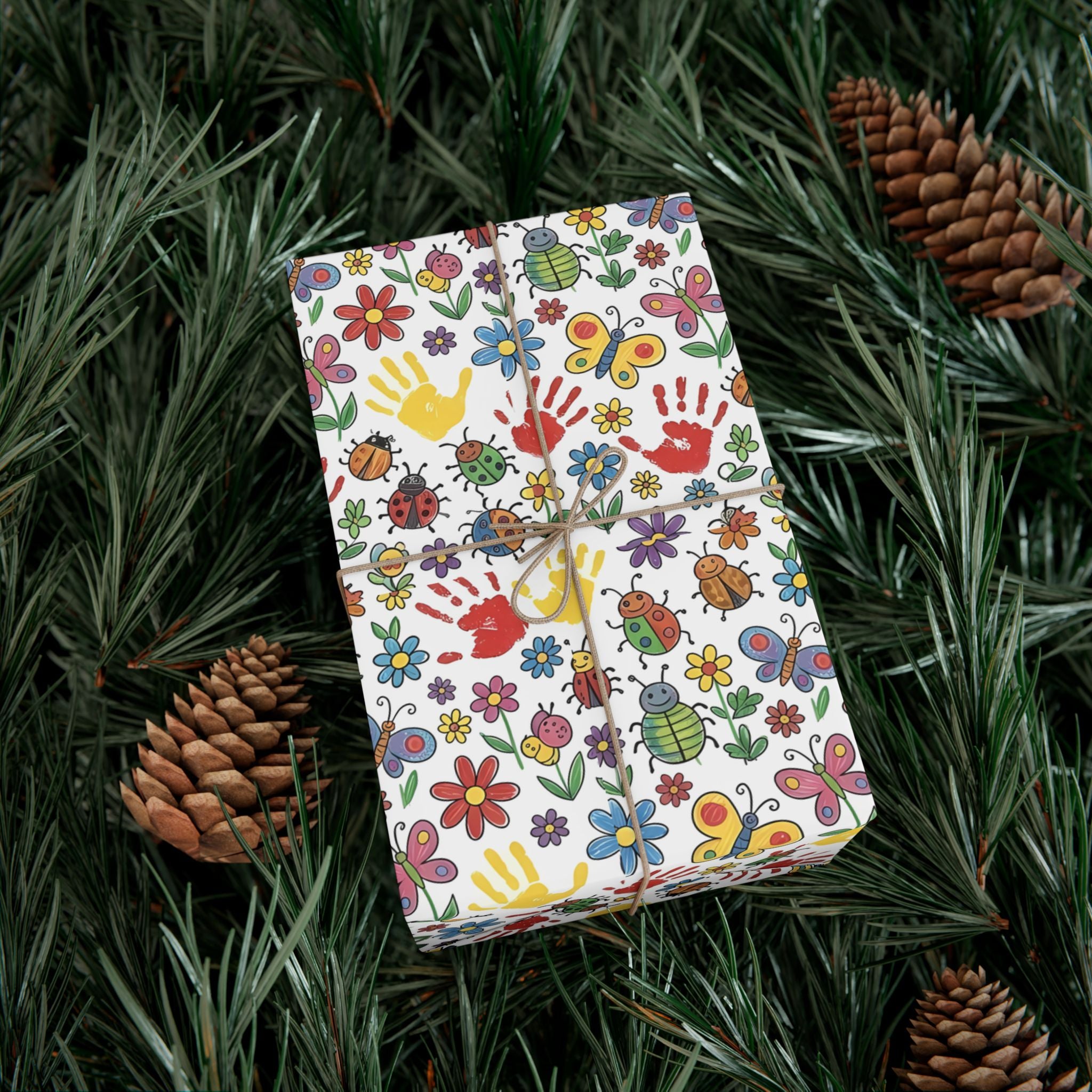 Kids Handprint Flowers Pattern Gift Wrap Paper | Floral Children's Wrapping