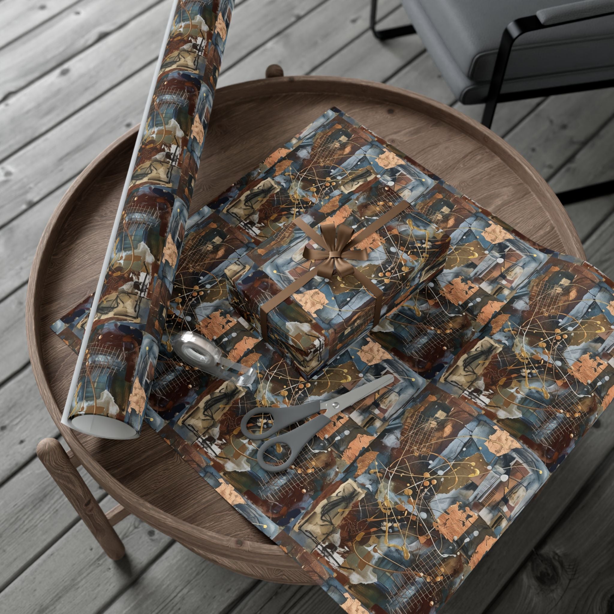Abstract Paint Splatter Gift Wrap Papers | Modern Brown Blue Wrapping Paper