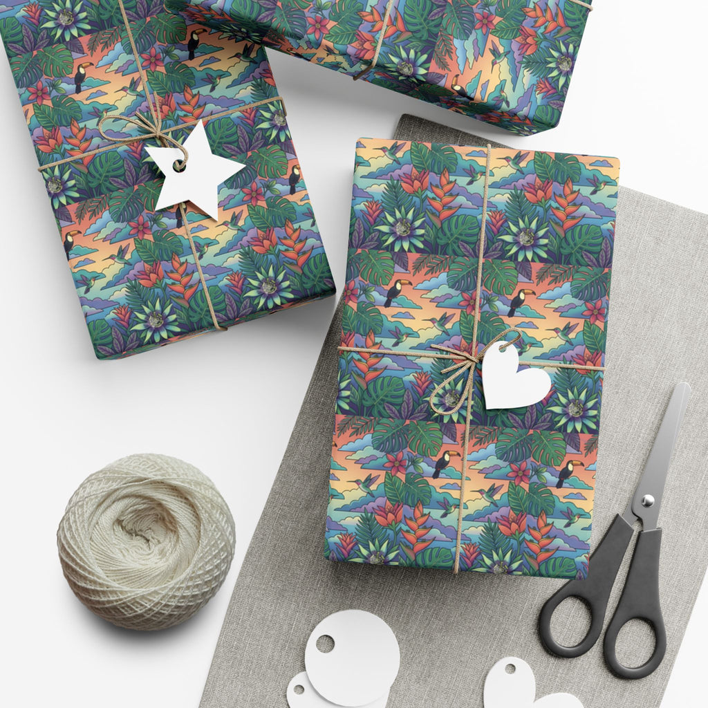 Tropical Floral Pattern Gift Wrap Papers | Botanical Jungle Wrapping Paper Roll