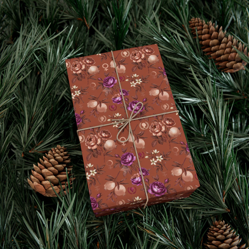 Rust Floral Pattern Gift Wrap Paper | Seamless Flower Wrapping Paper Roll