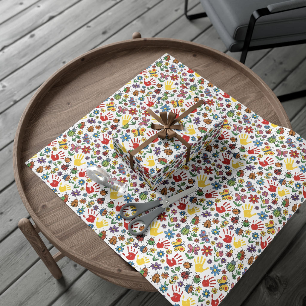 Kids Handprint Flowers Pattern Gift Wrap Paper | Floral Children's Wrapping