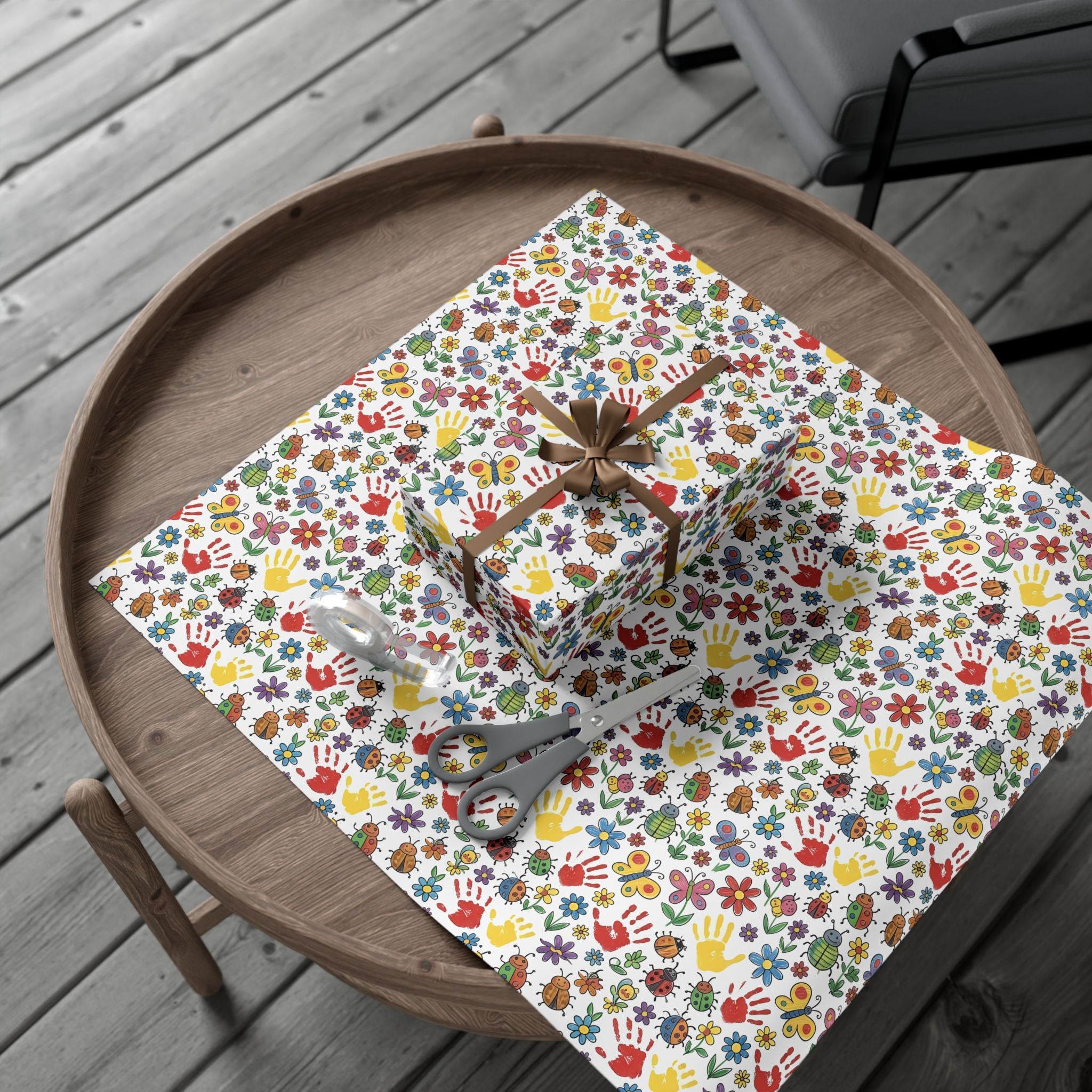 Kids Handprint Flowers Pattern Gift Wrap Paper | Floral Children's Wrapping