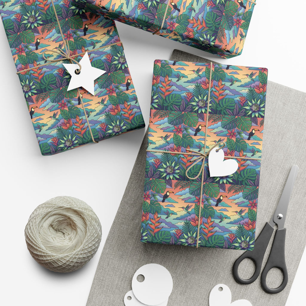 Tropical Floral Pattern Gift Wrap Papers | Botanical Jungle Wrapping Paper Roll