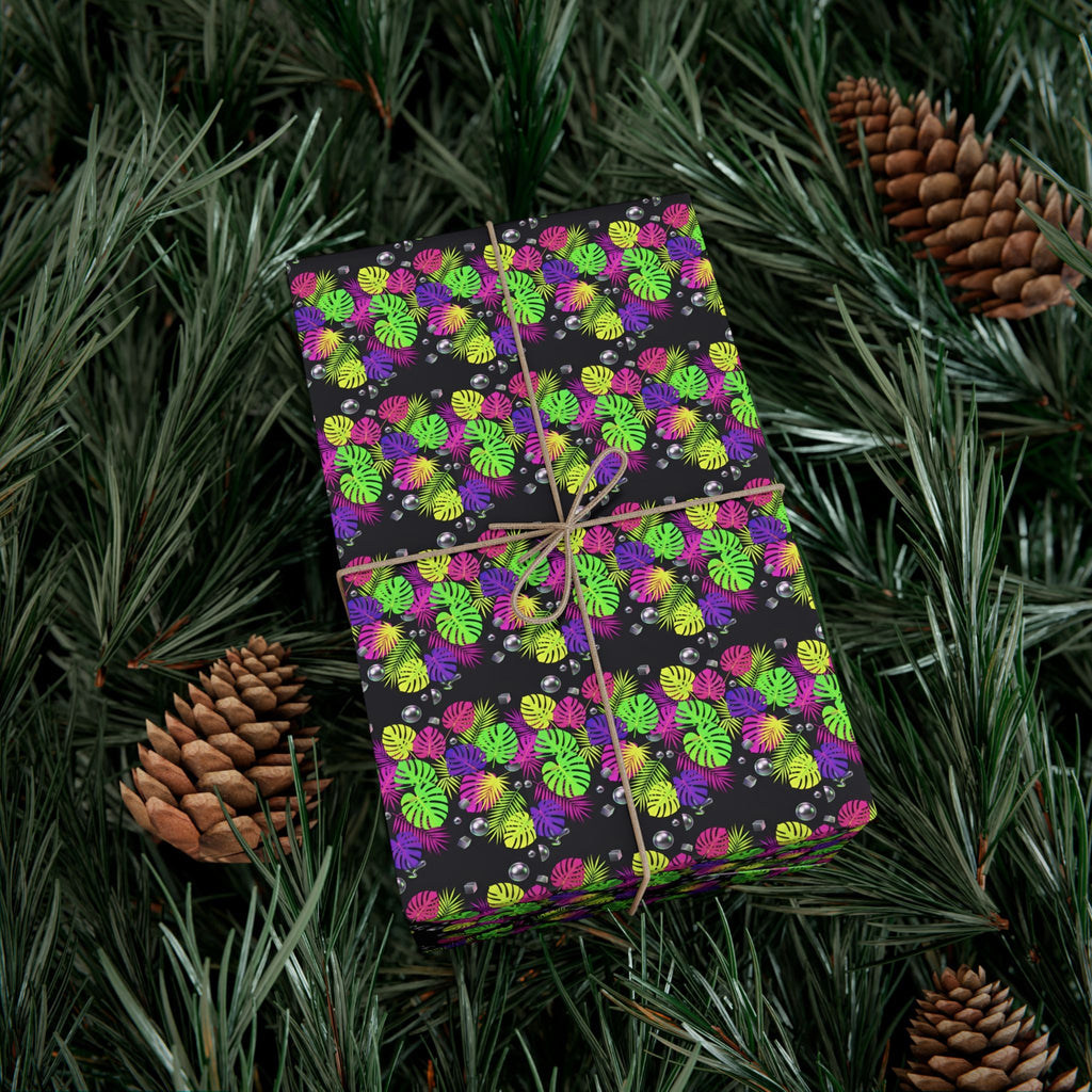 Neon Floral Pattern Gift Wrap Paper | Bright Botanical Wrapping Roll