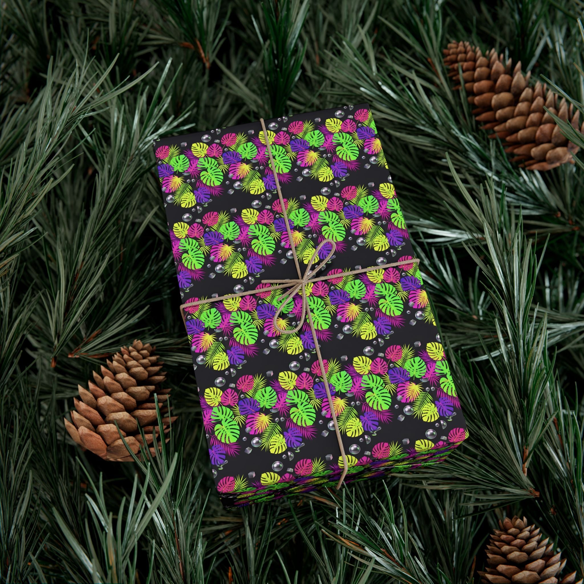 Neon Floral Pattern Gift Wrap Paper | Bright Botanical Wrapping Roll
