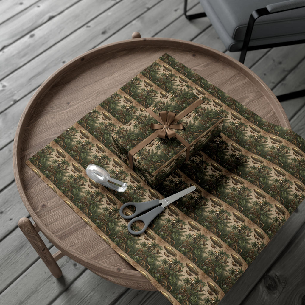 Vintage Jungle Pattern Gift Wrap Paper | Botanical Palm Wrapping Paper Roll