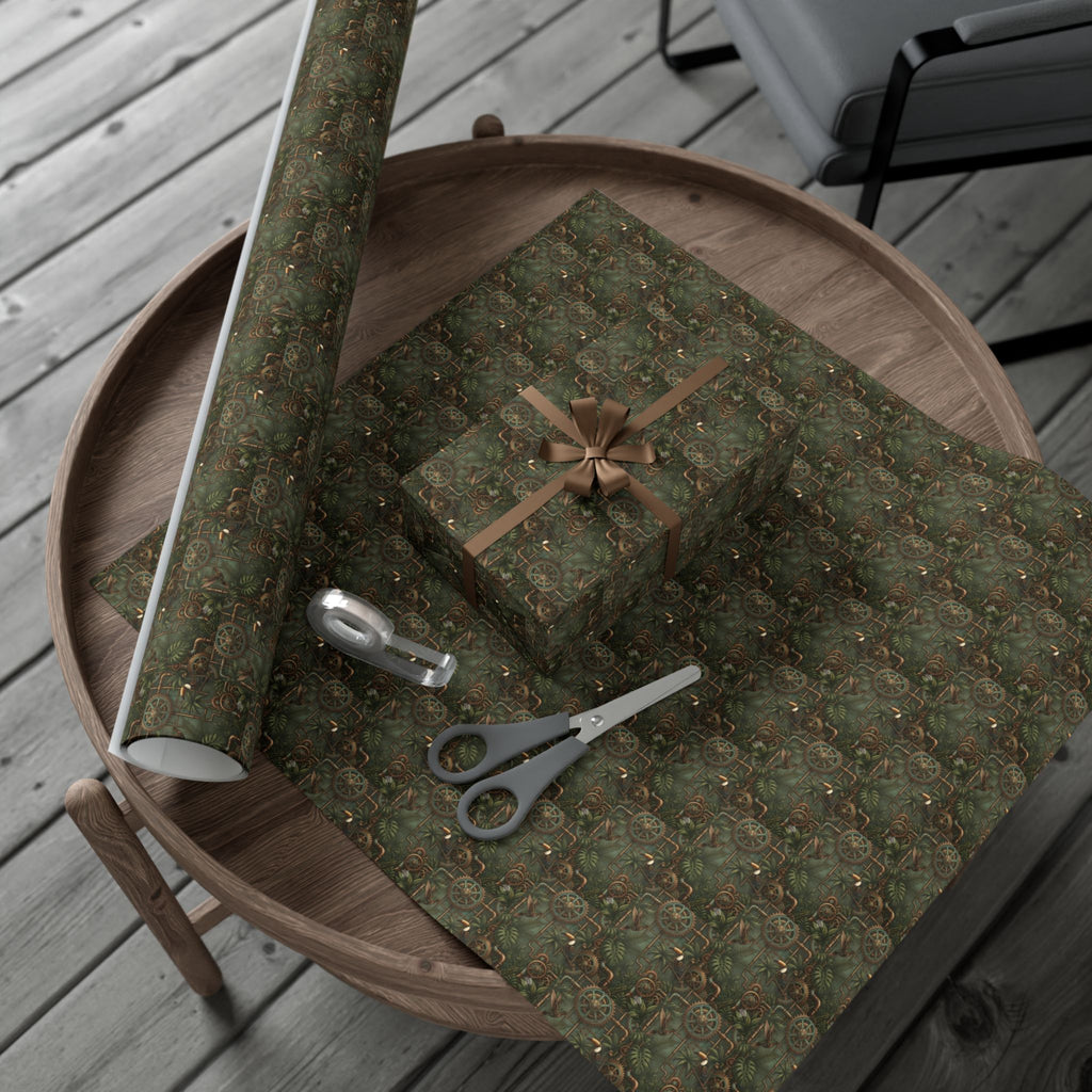 Vintage Floral Pattern Gift Wrap | Green Botanical Wrapping Paper