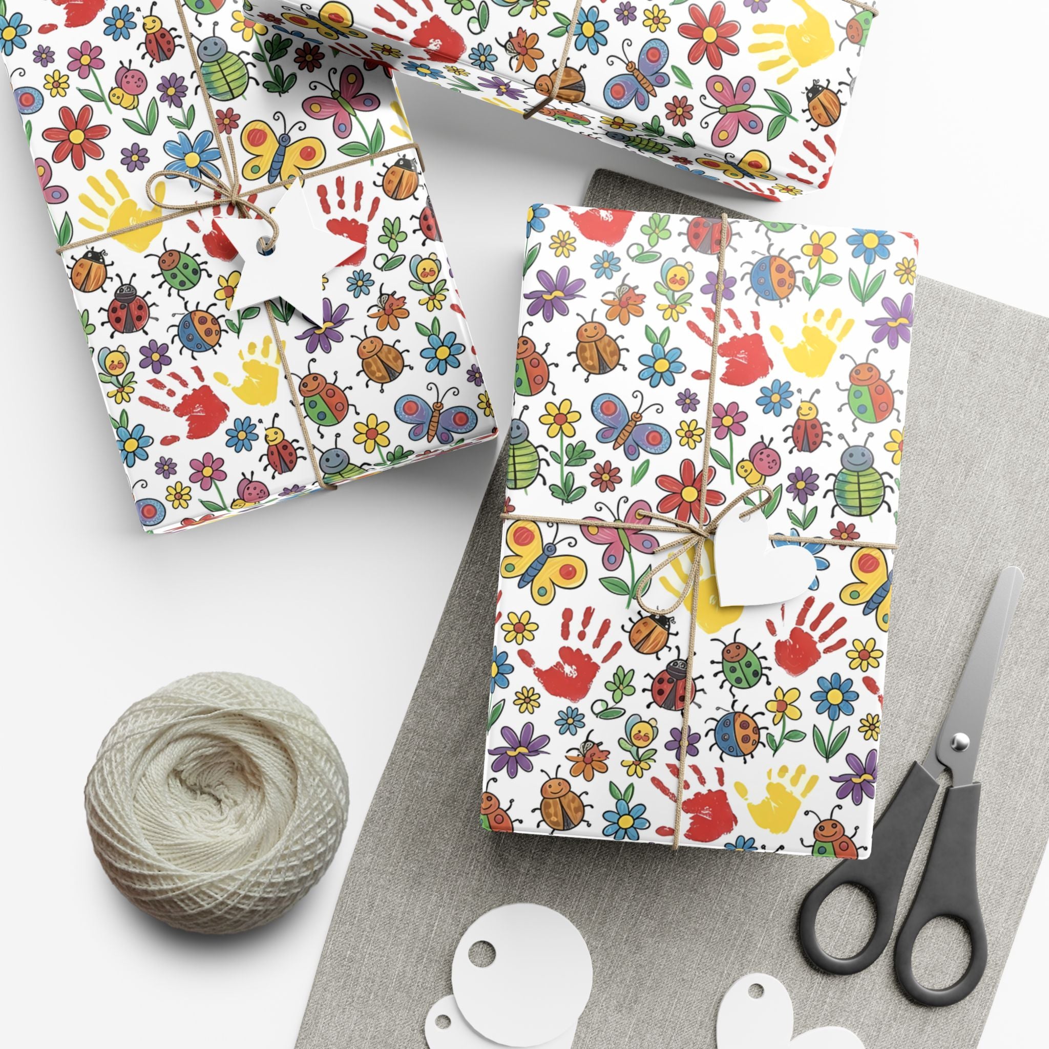 Kids Handprint Flowers Pattern Gift Wrap Paper | Floral Children's Wrapping