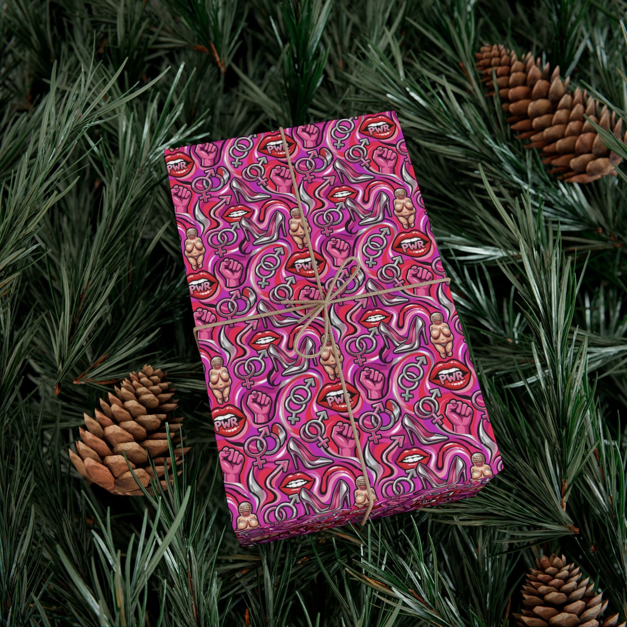 Psychedelic Lip PWR Pattern Gift Wrap Paper | Pink Swirl Wrapping Paper