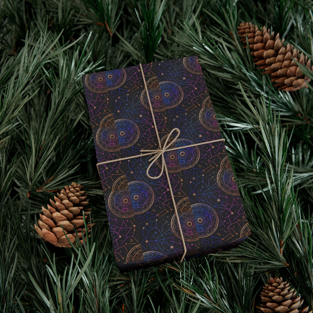 Celestial Mandala Pattern Gift Wrap Paper | Dark Starry Wrapping Paper
