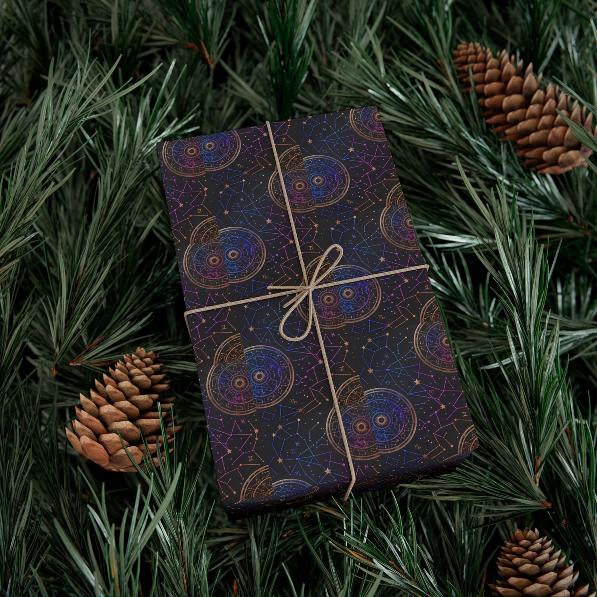 Celestial Mandala Pattern Gift Wrap Paper | Dark Starry Wrapping Paper