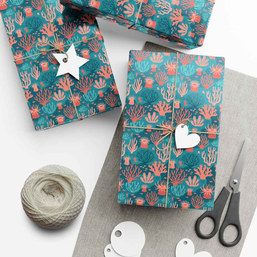 Coral Reef Pattern Gift Wrap Papers | Ocean Seaweed Shells Wrapping Paper