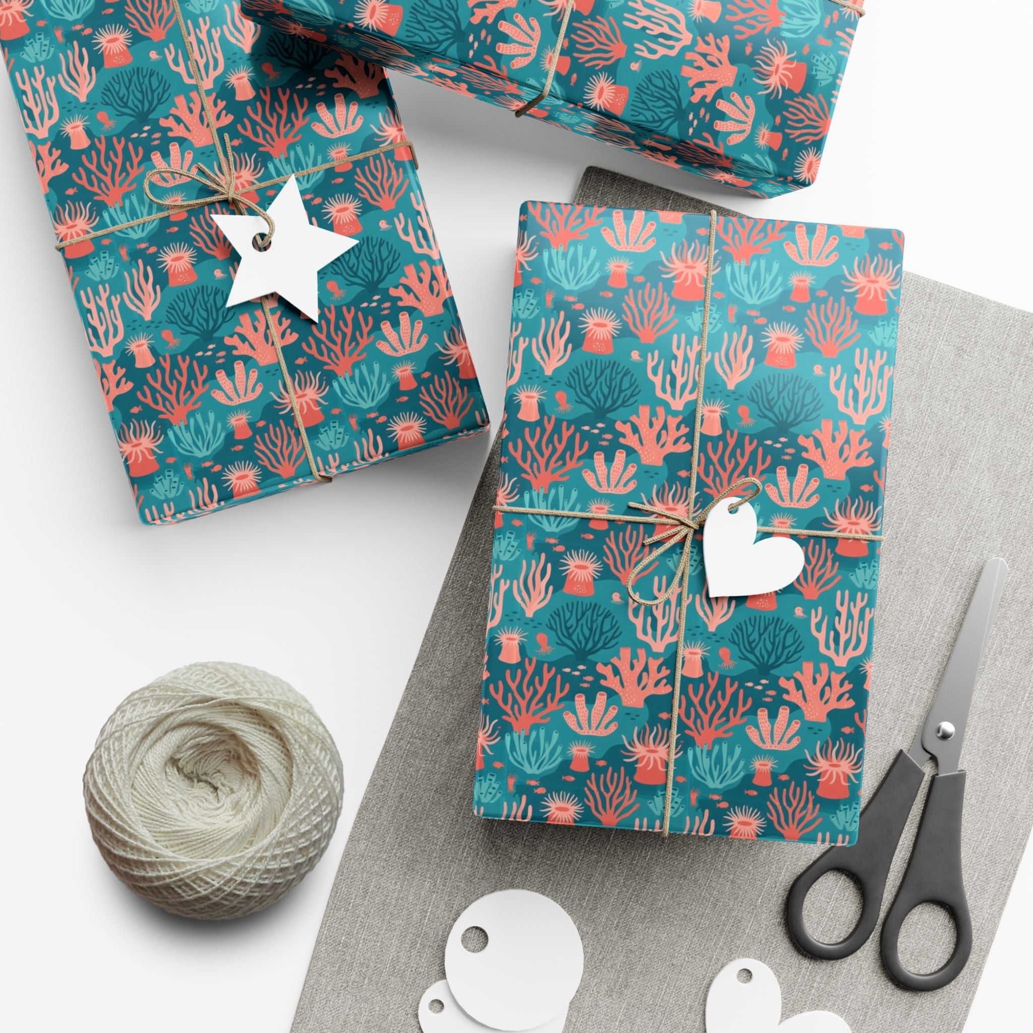 Coral Reef Pattern Gift Wrap Papers | Ocean Seaweed Shells Wrapping Paper