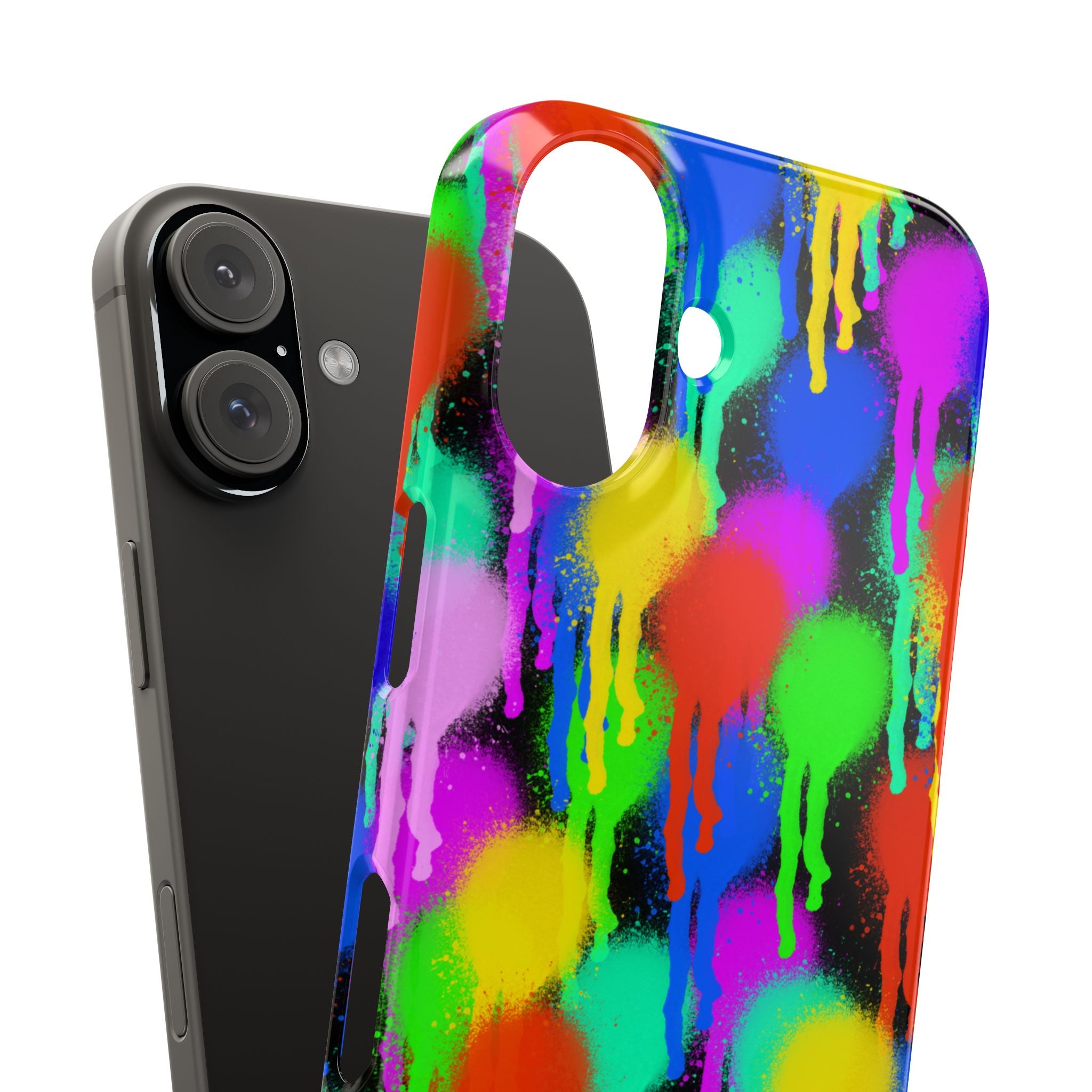 Colorful Drip Spray Paint Dots Slim Phone Case | Neon Graffiti Pattern