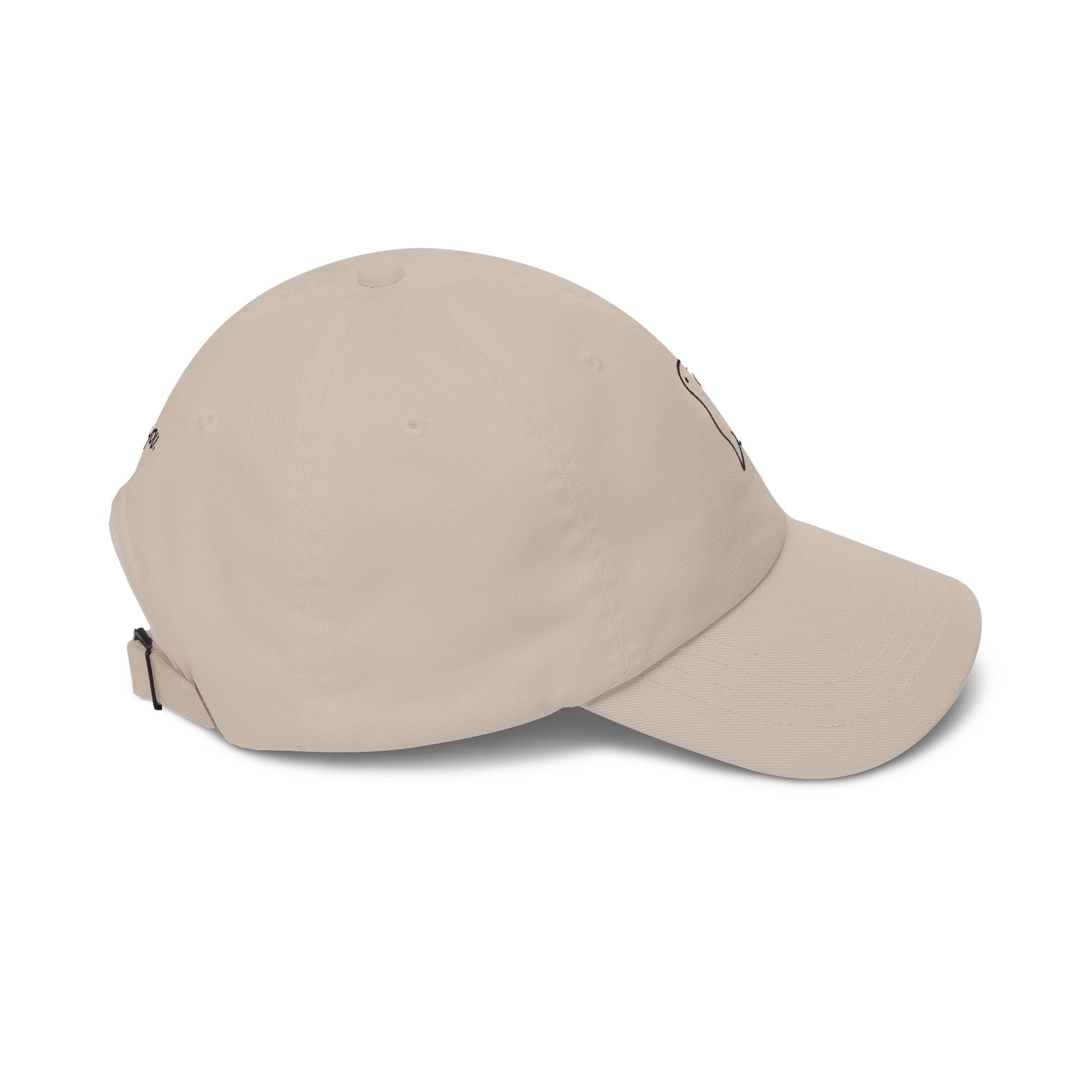 TUCURUCU beige unstructured cotton 6-panel cap with embroidered character and i see you back detail