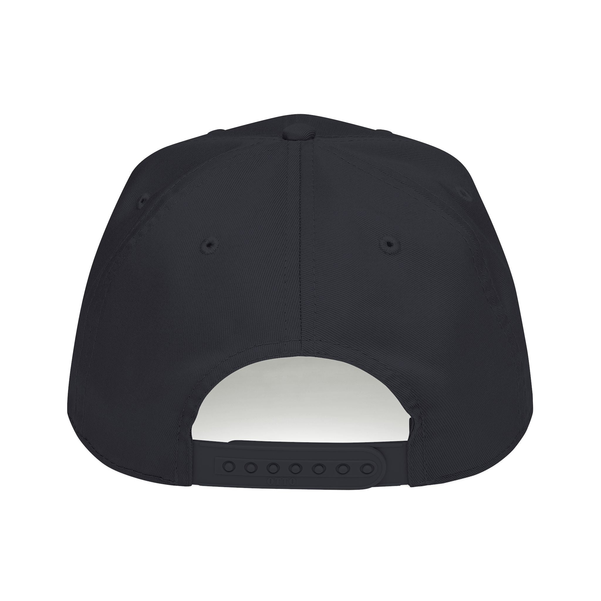 Back view of a black TUCURUCU Fierce Script Cap featuring a durable plastic snapback closure and sewn eyelets.