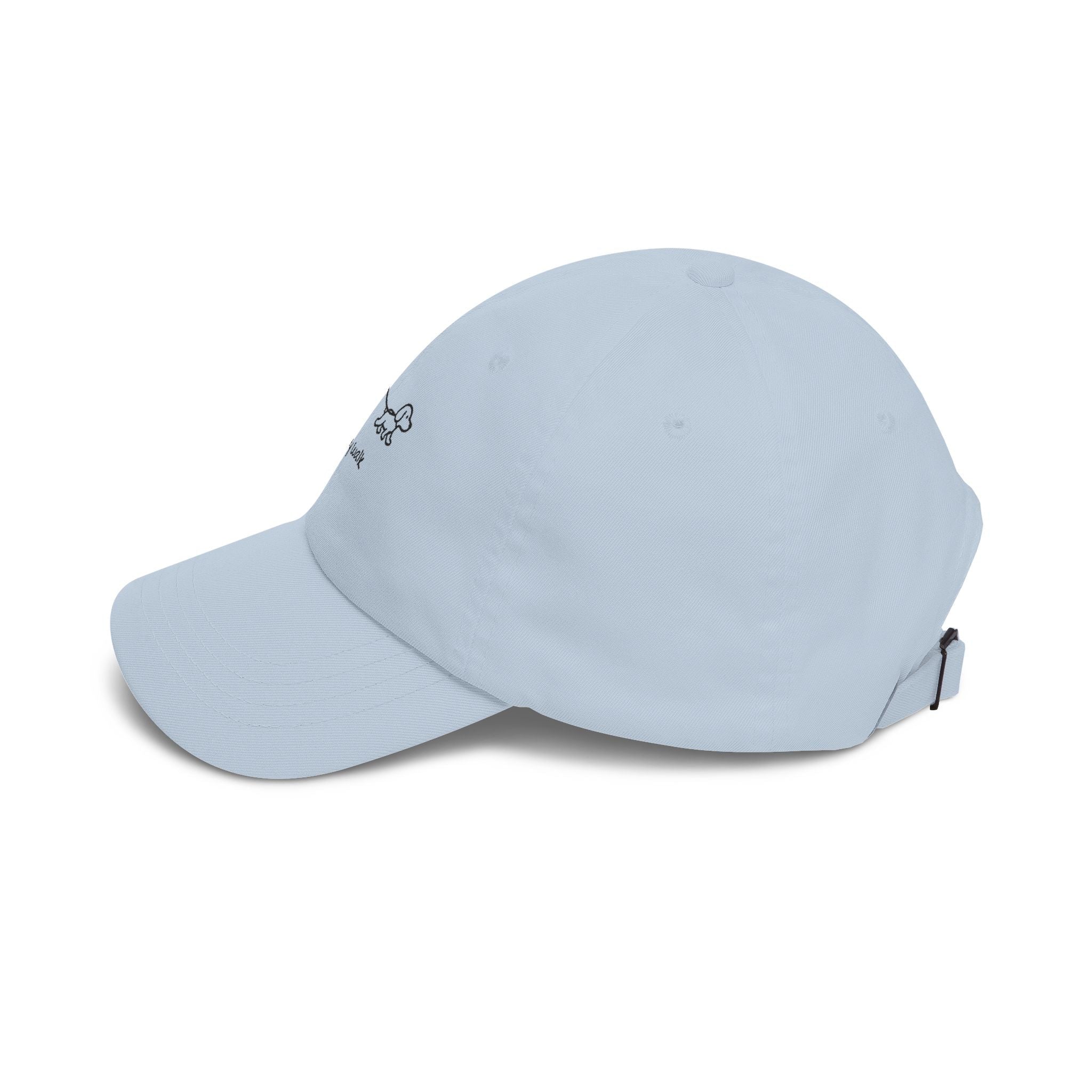 TUCURUCU Daily Walk light blue unstructured cotton baseball cap with embroidered dinosaur and puppy design